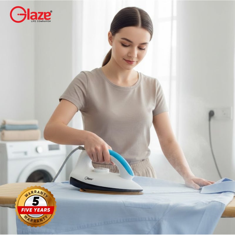Glaze Electric Iron 1200W White with Auto Shut-Off – Ceramic Gold Non-Stick Soleplate, Adjustable Temperature Control, Heavy Duty Dry Iron for Clothes - Image 5